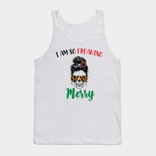 I Am Freaking Merry Mom Life Skull - Funny Christmas cheetah Glasses - Beautiful Sunflower Chetah Christmas Tank Top